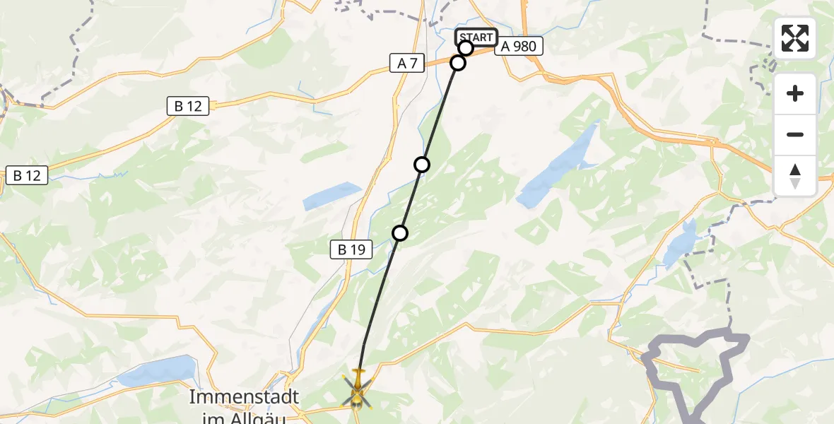 Flugroute Rettungshubschrauber Kempten-Durach Flugplatz - Rettenberg, 03 August 2026, 11:25