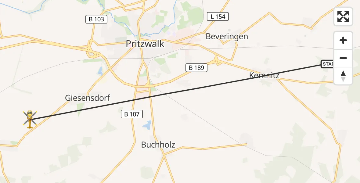 Flugroute Rettungshubschrauber Pritzwalk - Pritzwalk, 03 August 2026, 11:27
