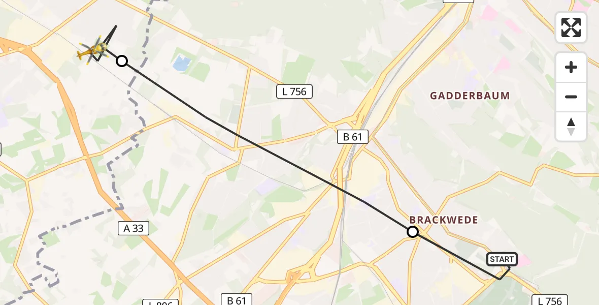 Flugroute Rettungshubschrauber Luftrettungszentrum Bielefeld - Steinhagen, 03 August 2026, 11:28