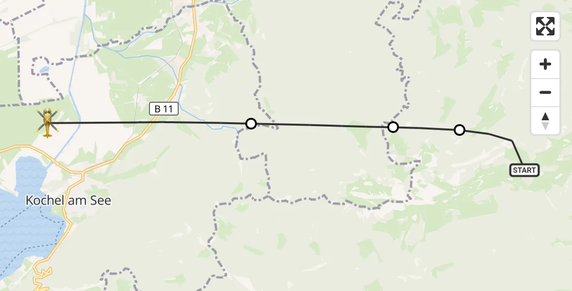 Flugroute Rettungshubschrauber Lenggries - Kochel a.See, 03 August 2026, 11:33