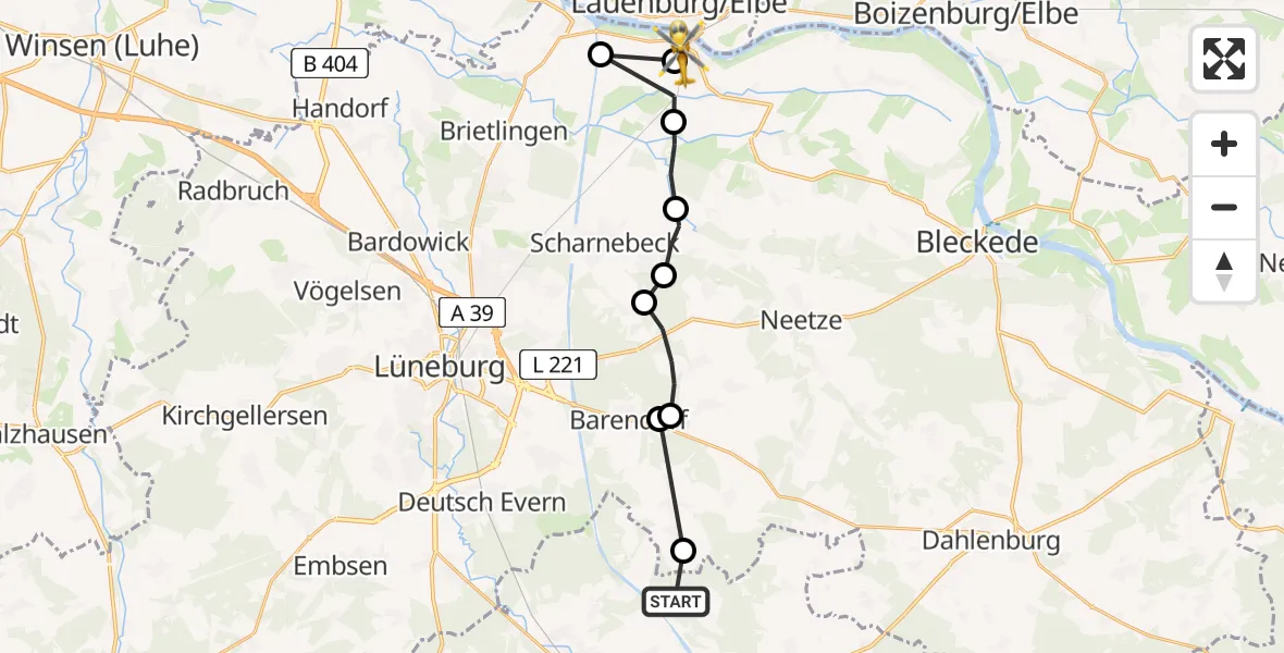 Flugroute Rettungshubschrauber Bienenbüttel - Hohnstorf (Elbe), 03 August 2026, 11:34