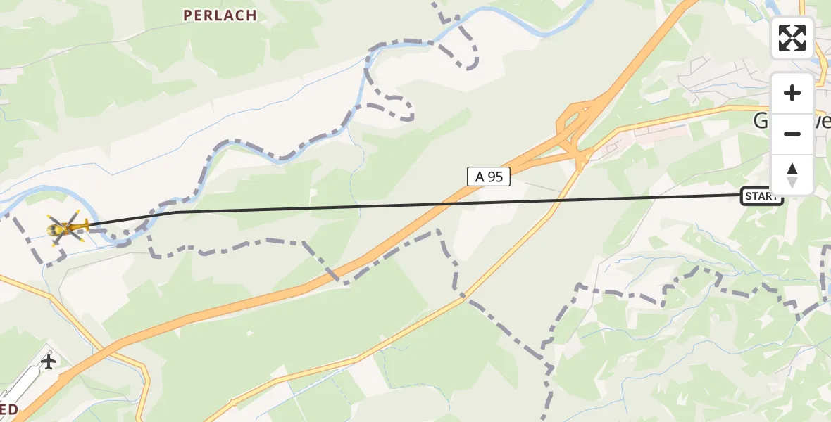 Flugroute Rettungshubschrauber Großweil - Ohlstadt, 03 August 2026, 11:39