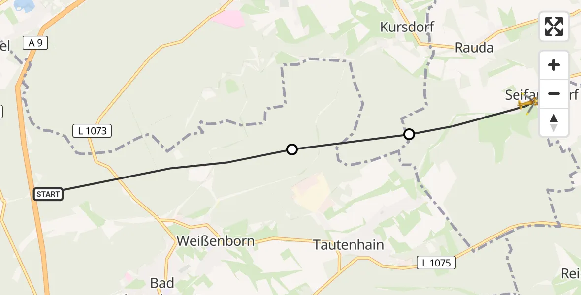 Flugroute Rettungshubschrauber Weißenborn - Silbitz, 03 August 2026, 11:40