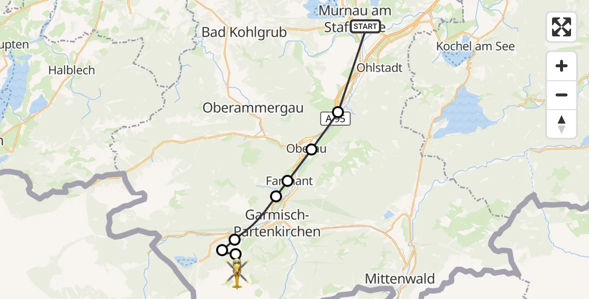 Flugroute Rettungshubschrauber Murnau Accident Hospital - Grainau, 03 August 2026, 11:54