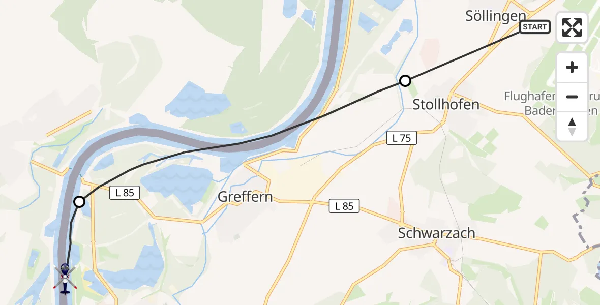 Flugroute Polizeihubschrauber Karlsruhe Baden-Baden Flughafen - Lichtenau, 03 August 2026, 11:58