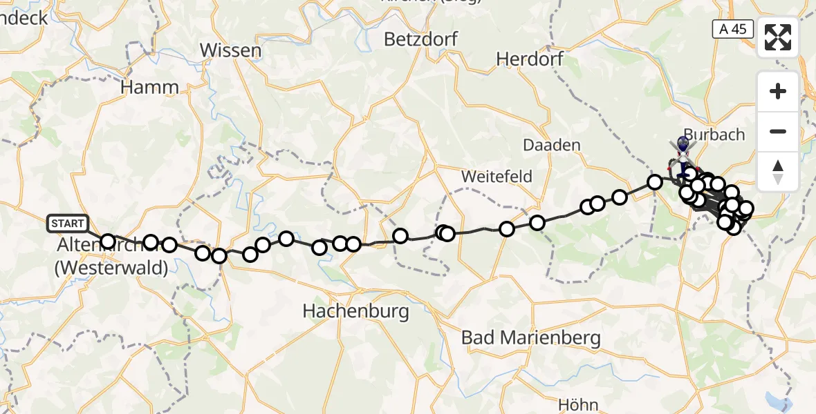 Flugroute Polizeihubschrauber Helmenzen - Burbach, 03 August 2026, 12:07