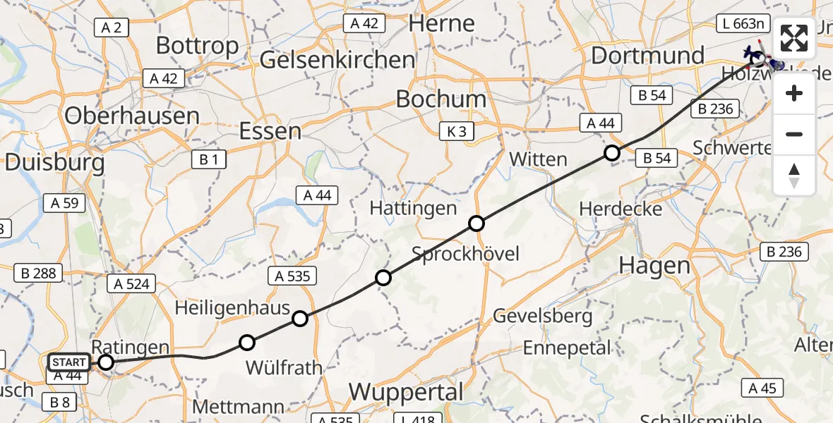 Flugroute Polizeihubschrauber Düsseldorf Flughafen - Dortmund Flughafen, 03 August 2026, 12:13