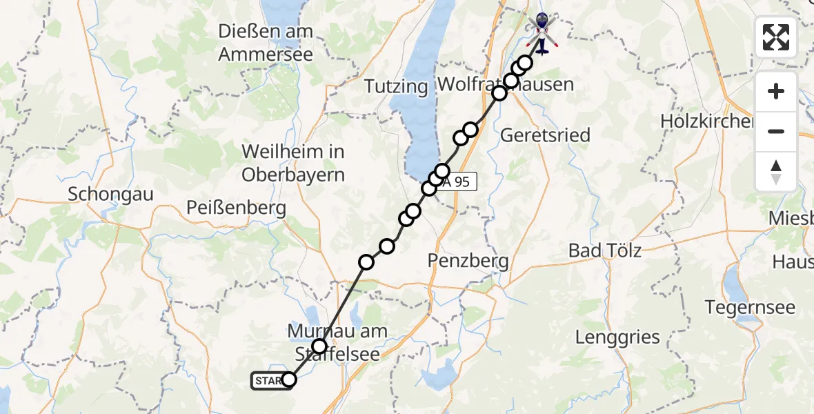 Flugroute Polizeihubschrauber Schwaigen - Egling, 03 August 2026, 12:18