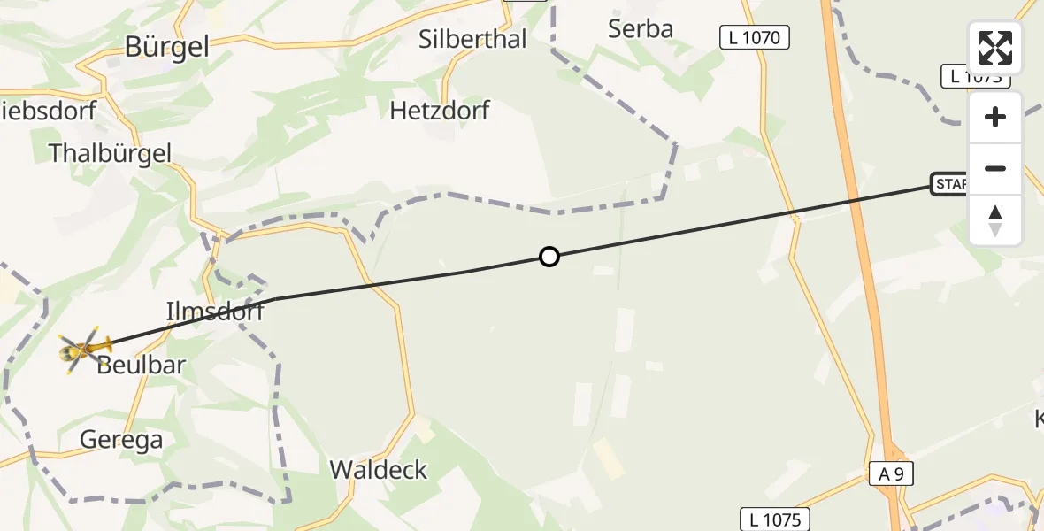 Flugroute Rettungshubschrauber Weißenborn - Bürgel, 03 August 2026, 12:19