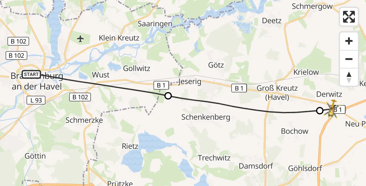Flugroute Rettungshubschrauber Brandenburg an der Havel - Werder (Havel), 03 August 2026, 12:24