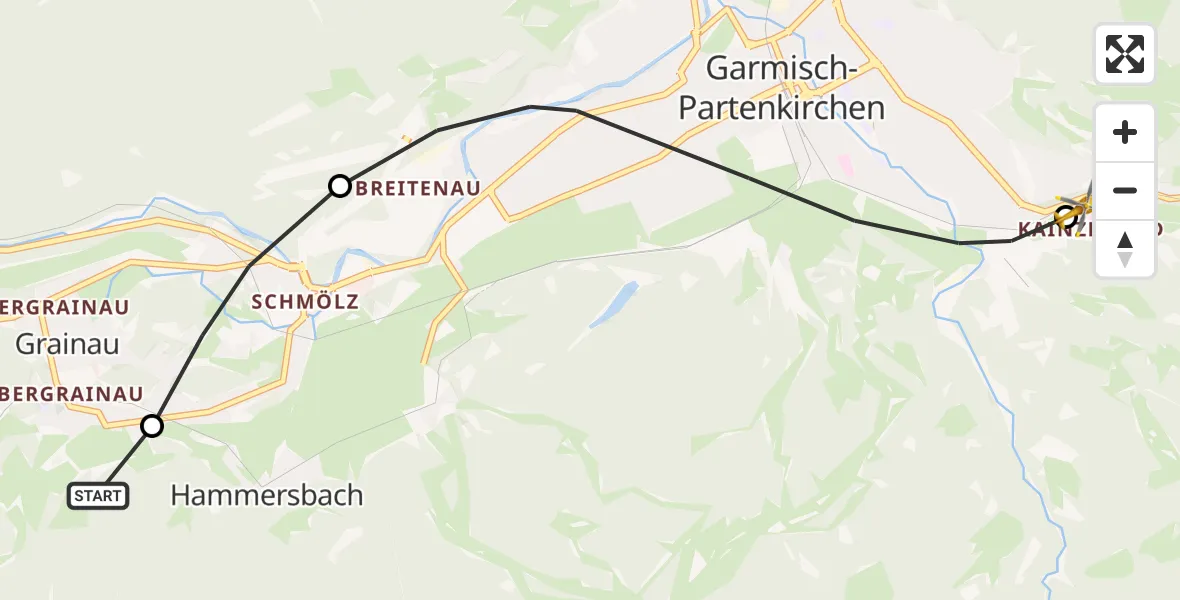 Flugroute Rettungshubschrauber Brandweg Hubschrauberlandeplatz - Garmisch-Partenkirchen Clinic Hubschrauberlandeplatz, 03 August 2026, 12:26