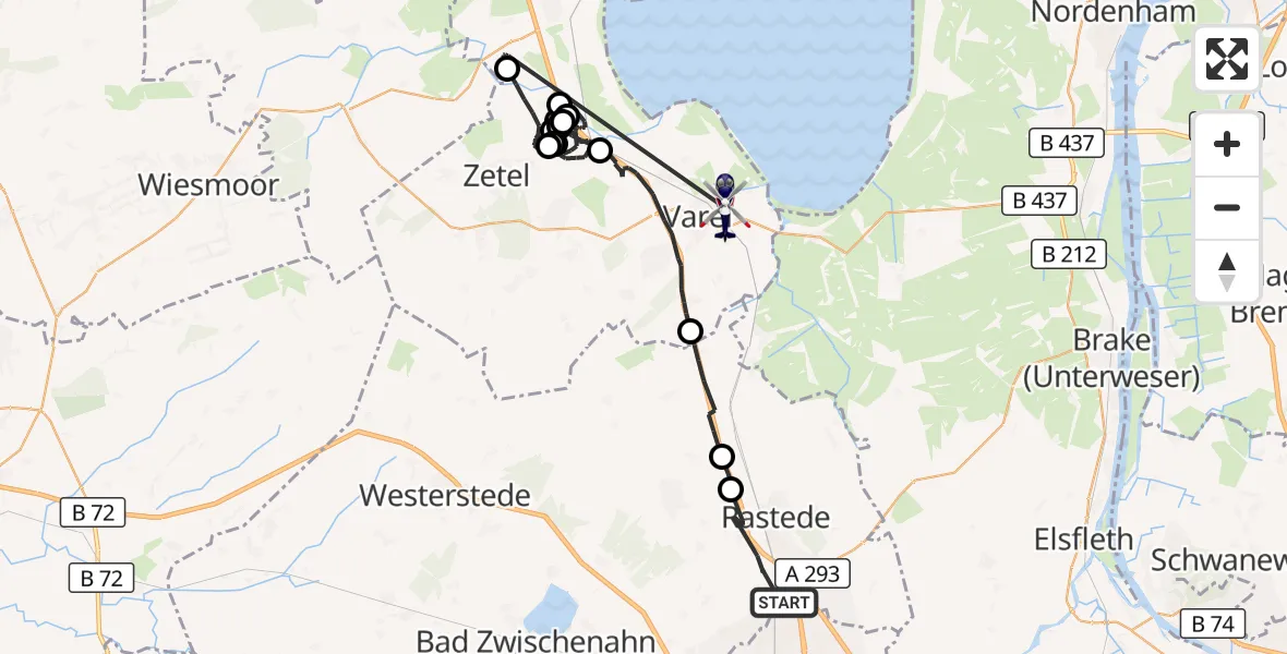 Flugroute Polizeihubschrauber Rastede - Varel, 03 August 2026, 12:28