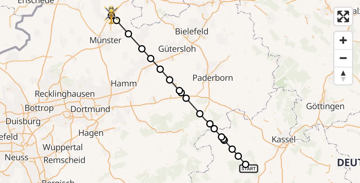 Flugroute Ambulanzhubschrauber Bad Wildungen - Christoph  Westfalen-ADAC, 03 August 2026, 12:30