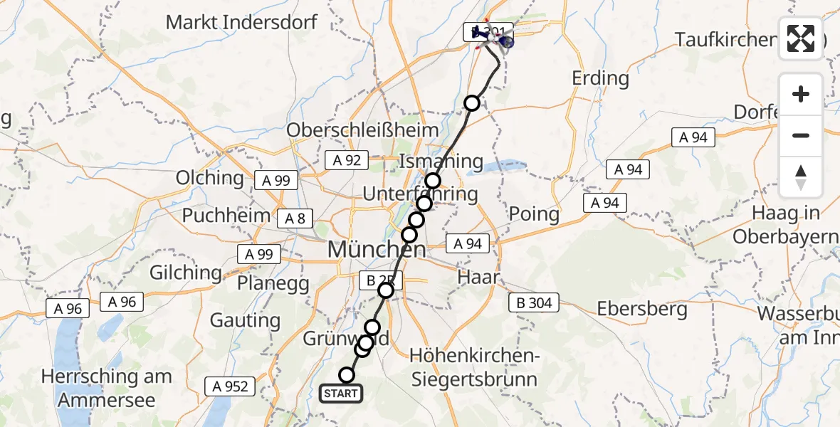 Flugroute Polizeihubschrauber Straßlach-Dingharting - Hallbergmoos, 03 August 2026, 12:31