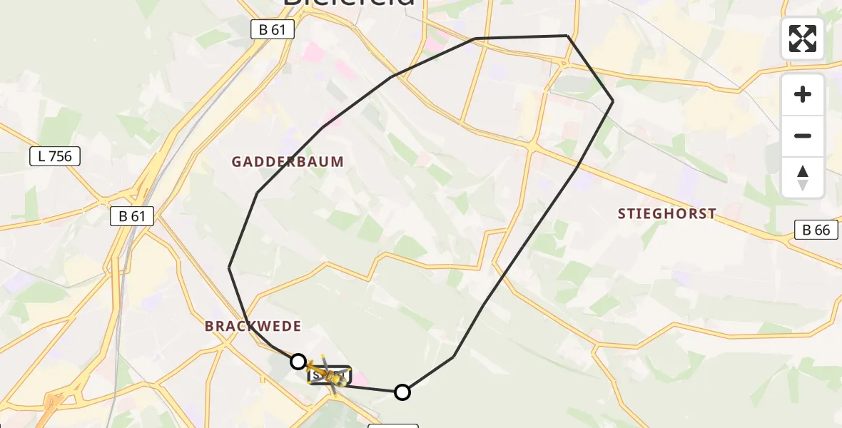 Flugroute Rettungshubschrauber Luftrettungszentrum Bielefeld - Luftrettungszentrum Bielefeld, 03 August 2026, 12:35