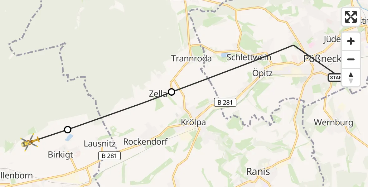 Flugroute Rettungshubschrauber Pößneck - Unterwellenborn, 03 August 2026, 12:38
