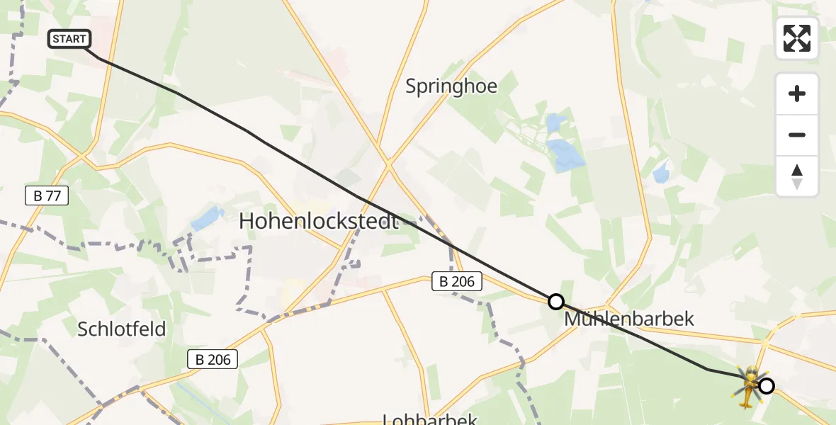 Flugroute Rettungshubschrauber Hohenlockstedt - Kellinghusen, 03 August 2026, 12:40