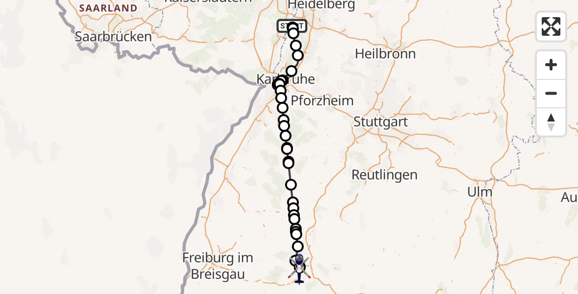 Flugroute Polizeihubschrauber Speyer - Donaueschingen-Villingen Flugplatz, 03 August 2026, 12:42