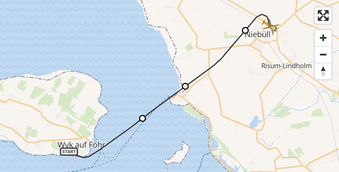 Flugroute Ambulanzhubschrauber Wyk auf Föhr - Niebüll, 03 August 2026, 12:42