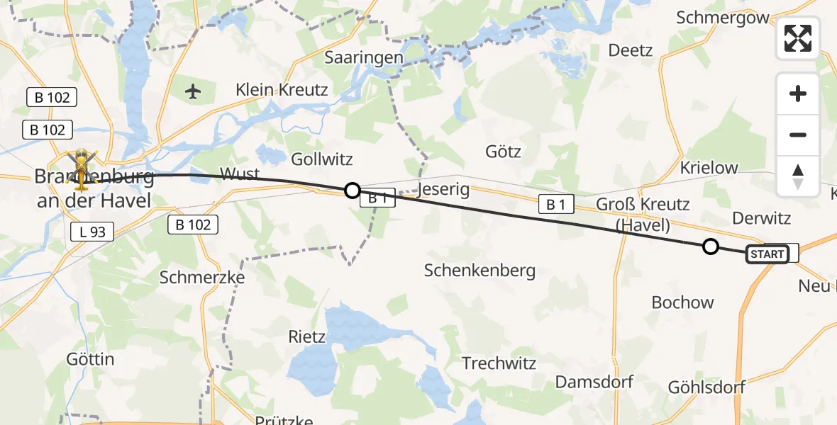 Flugroute Rettungshubschrauber Werder (Havel) - Brandenburg an der Havel, 03 August 2026, 12:48
