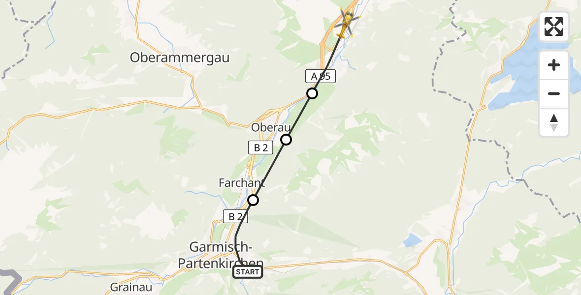 Flugroute Rettungshubschrauber Garmisch-Partenkirchen - Eschenlohe, 03 August 2026, 12:57