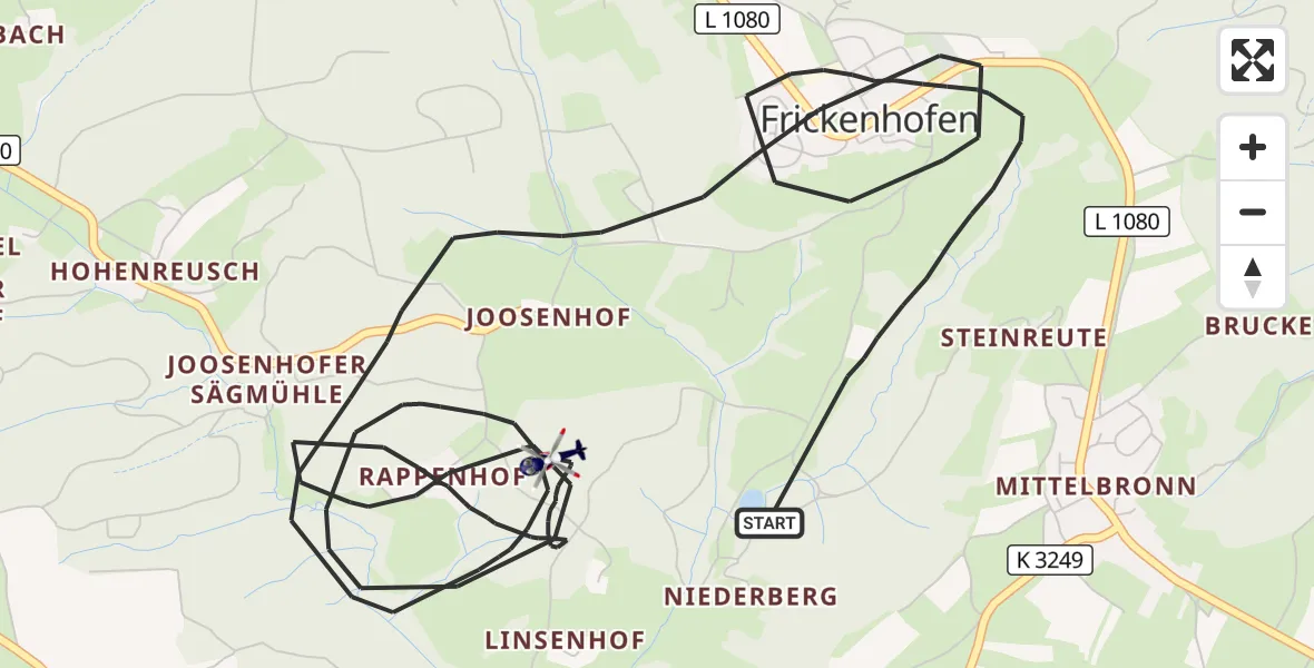 Flugroute Polizeihubschrauber Gschwend - Gschwend, 03 August 2026, 12:58