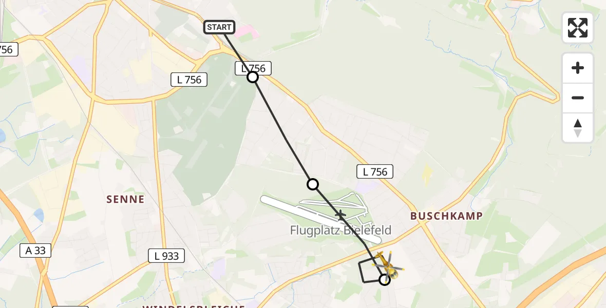 Flugroute Rettungshubschrauber Luftrettungszentrum Bielefeld - Bielefeld, 03 August 2026, 12:59