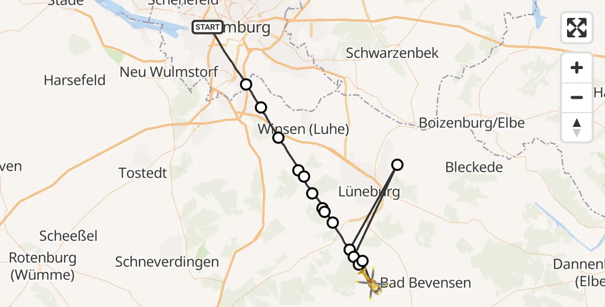 Flugroute Rettungshubschrauber Hamburg - Natendorf, 03 August 2026, 13:07
