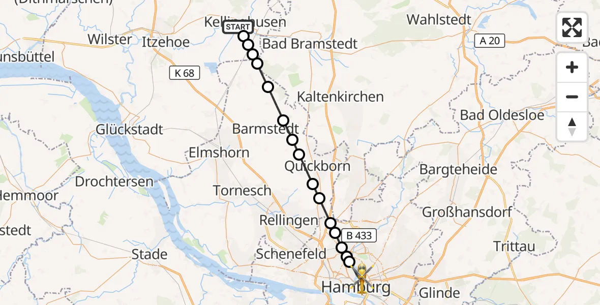 Flugroute Rettungshubschrauber Kellinghusen - Hamburg, 03 August 2026, 13:09