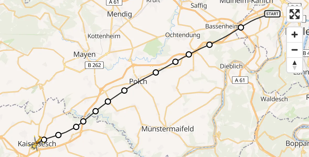 Flugroute Rettungshubschrauber Koblenz - Kaisersesch, 03 August 2026, 13:29