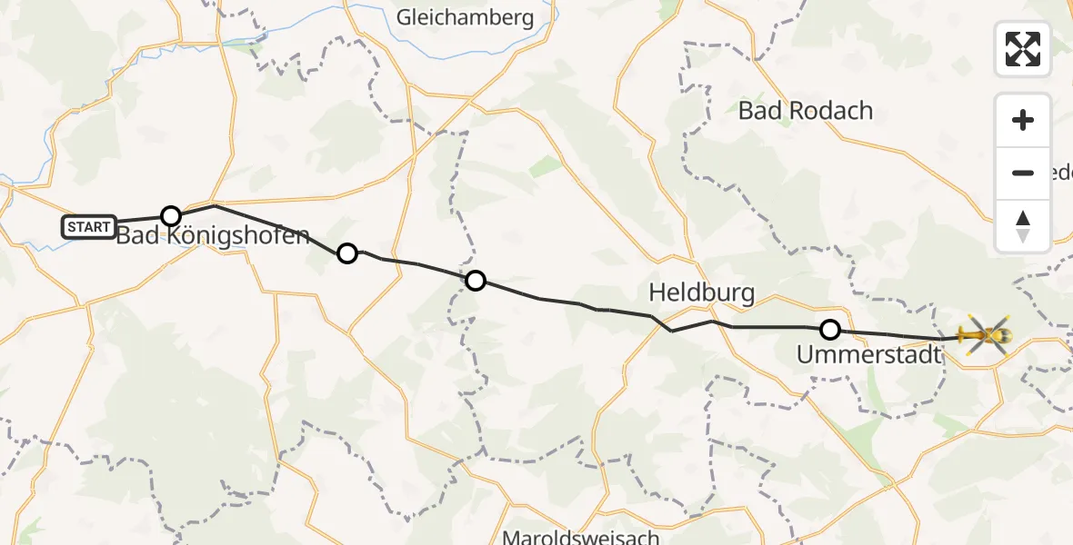 Flugroute Rettungshubschrauber Großeibstadt - Weitramsdorf, 03 August 2026, 13:31