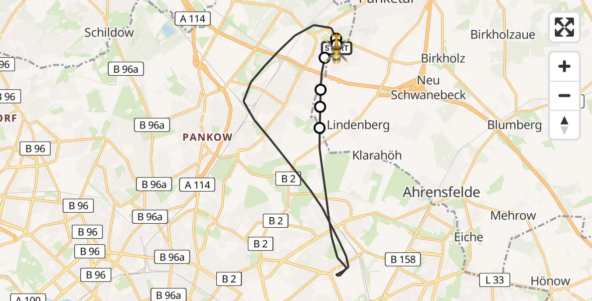 Flugroute Rettungshubschrauber Helios Clinic Berlin-Buch - Helios Clinic Berlin-Buch, 03 August 2026, 13:33