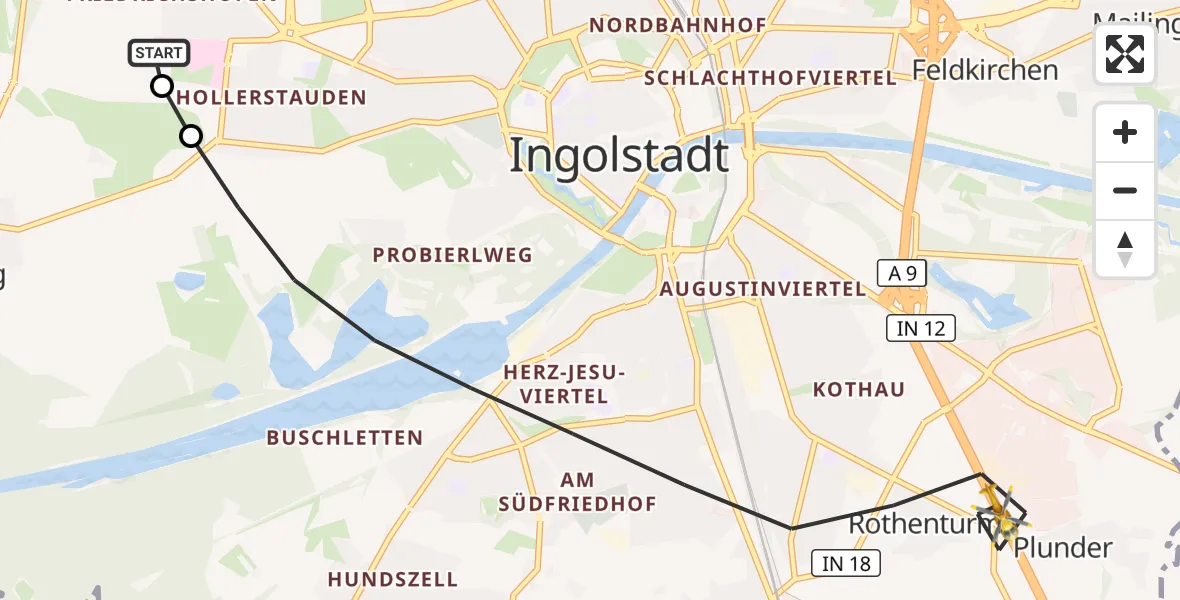 Flugroute Rettungshubschrauber Ingolstadt Hospital - Ingolstadt, 03 August 2026, 13:41