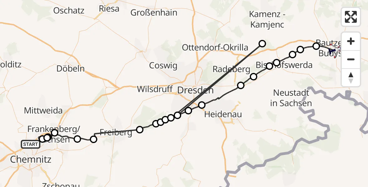 Flugroute Polizeihubschrauber Chemnitz - Bautzen, 03 August 2026, 13:44