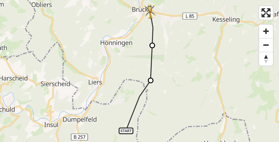 Flugroute Ambulanzhubschrauber Dümpelfeld - Ahrbrück, 03 August 2026, 13:46