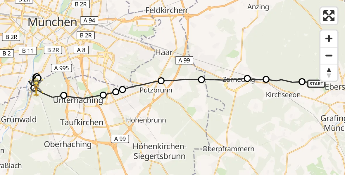 Flugroute Rettungshubschrauber Ebersberg - Perlacher Forst, 03 August 2026, 13:50