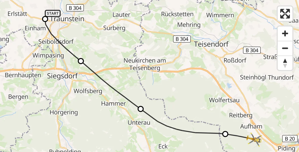 Flugroute Rettungshubschrauber Traunstein Hospital - Anger, 03 August 2026, 13:51