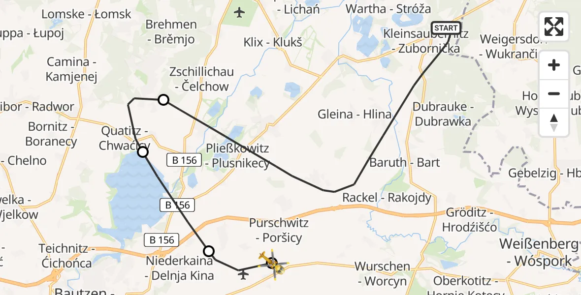 Flugroute Rettungshubschrauber Malschwitz - Bautzen Flugplatz, 03 August 2026, 13:52