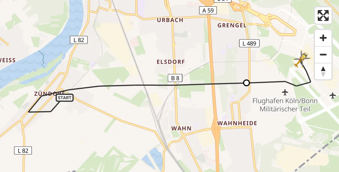 Flugroute Rettungshubschrauber Köln - Köln Bonn Flughafen, 03 August 2026, 13:53