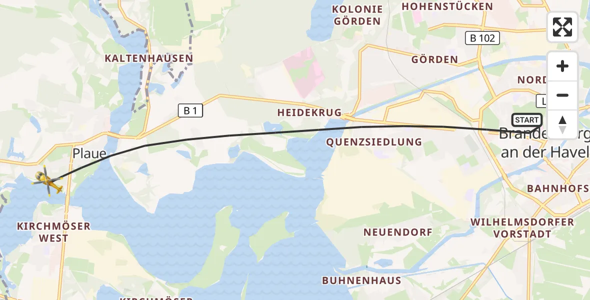 Flugroute Rettungshubschrauber Brandenburg an der Havel - Brandenburg an der Havel, 03 August 2026, 14:06