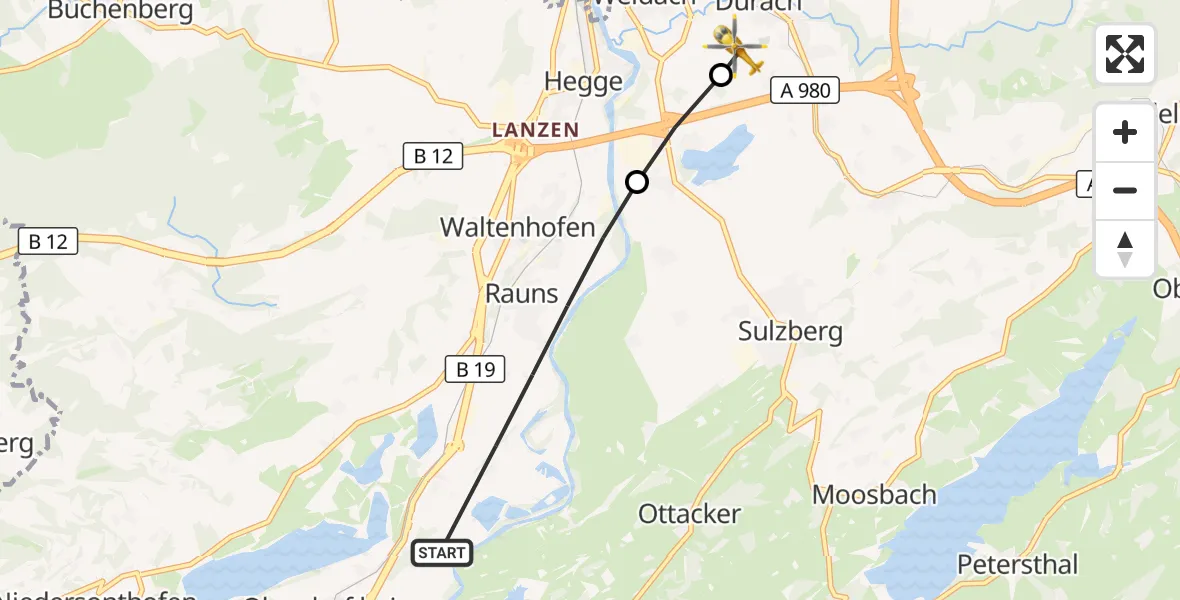 Flugroute Rettungshubschrauber Waltenhofen - Kempten-Durach Flugplatz, 03 August 2026, 14:21