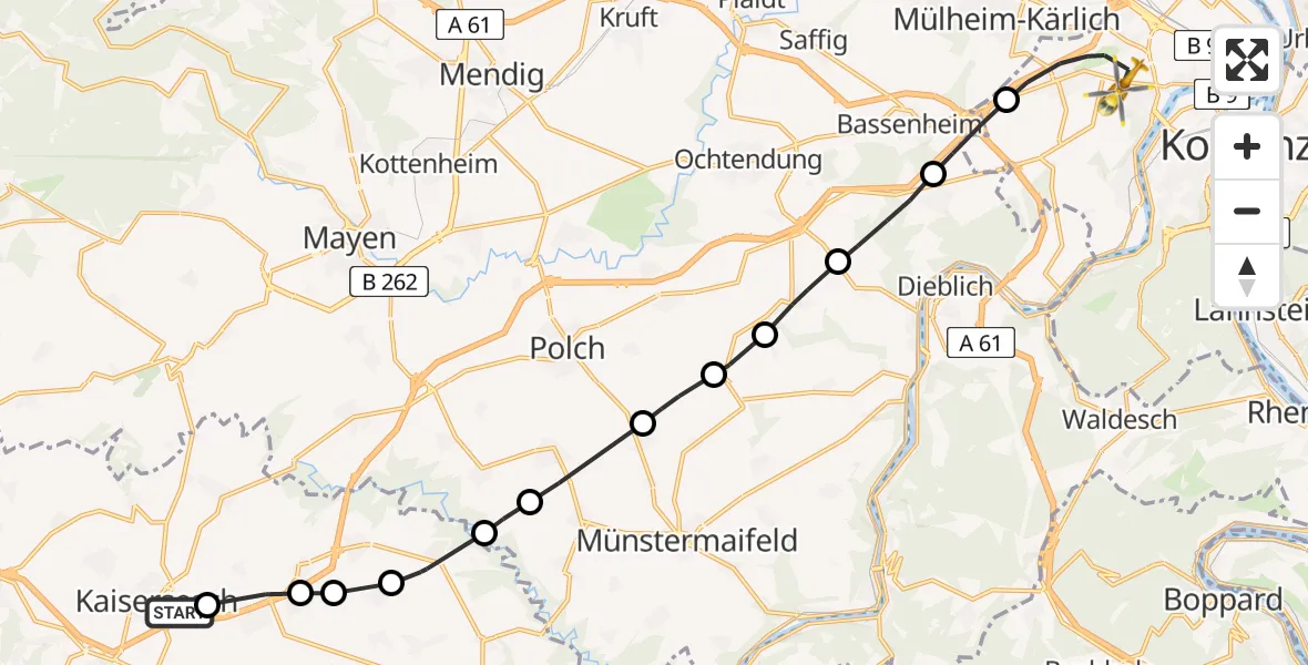 Flugroute Rettungshubschrauber Kaisersesch - Koblenz, 03 August 2026, 14:27