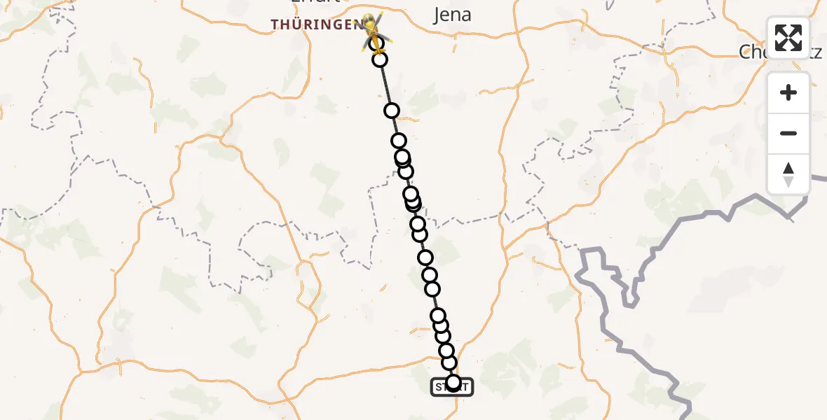 Flugroute Ambulanzhubschrauber Hohe Warte Hospital - Bad Berka, 03 August 2026, 14:30