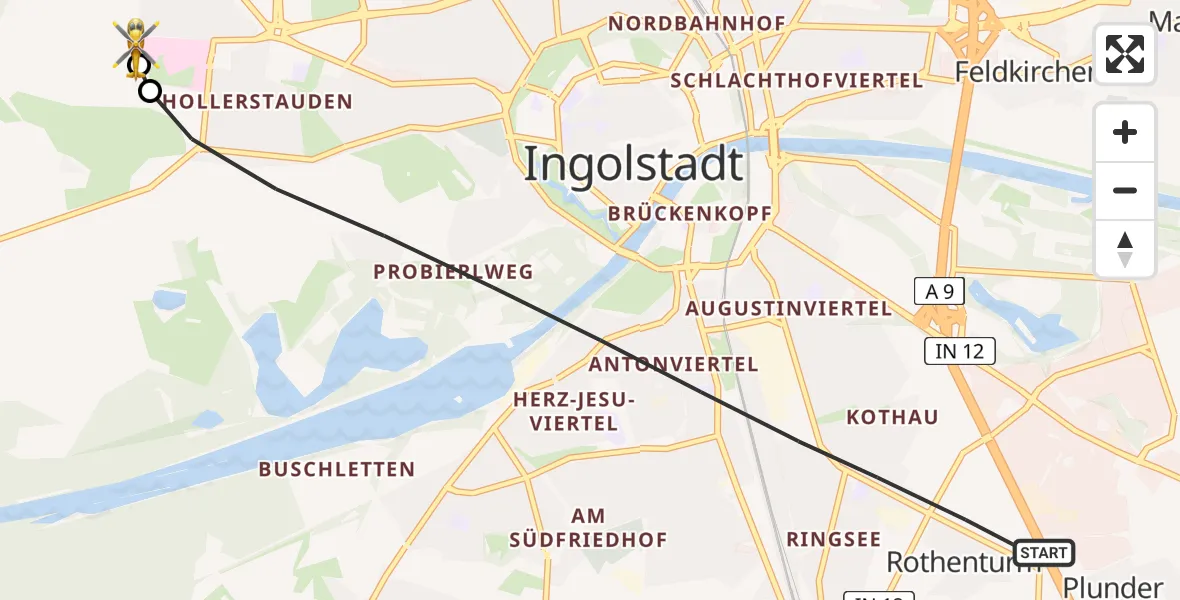 Flugroute Rettungshubschrauber Ingolstadt - Ingolstadt Hospital, 03 August 2026, 14:35