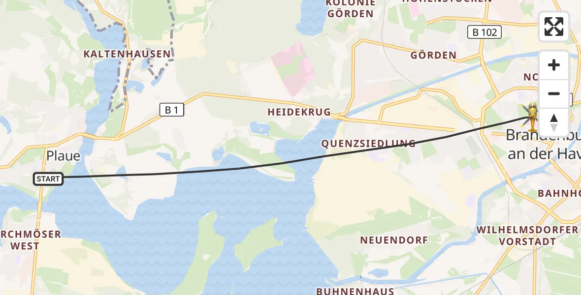 Flugroute Rettungshubschrauber Brandenburg an der Havel - Brandenburg an der Havel, 03 August 2026, 14:39