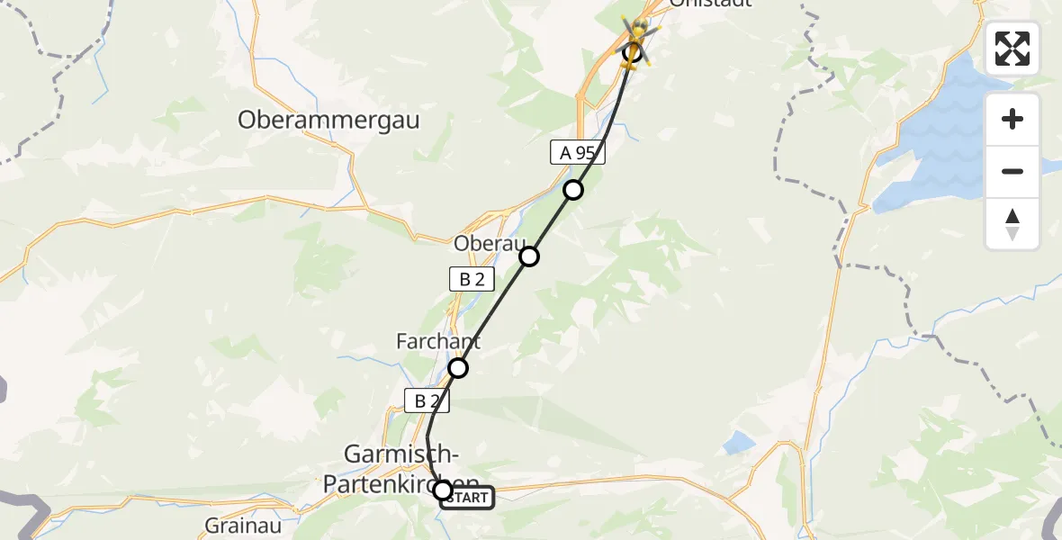 Flugroute Rettungshubschrauber Garmisch-Partenkirchen Clinic Hubschrauberlandeplatz - Ohlstadt, 03 August 2026, 14:51