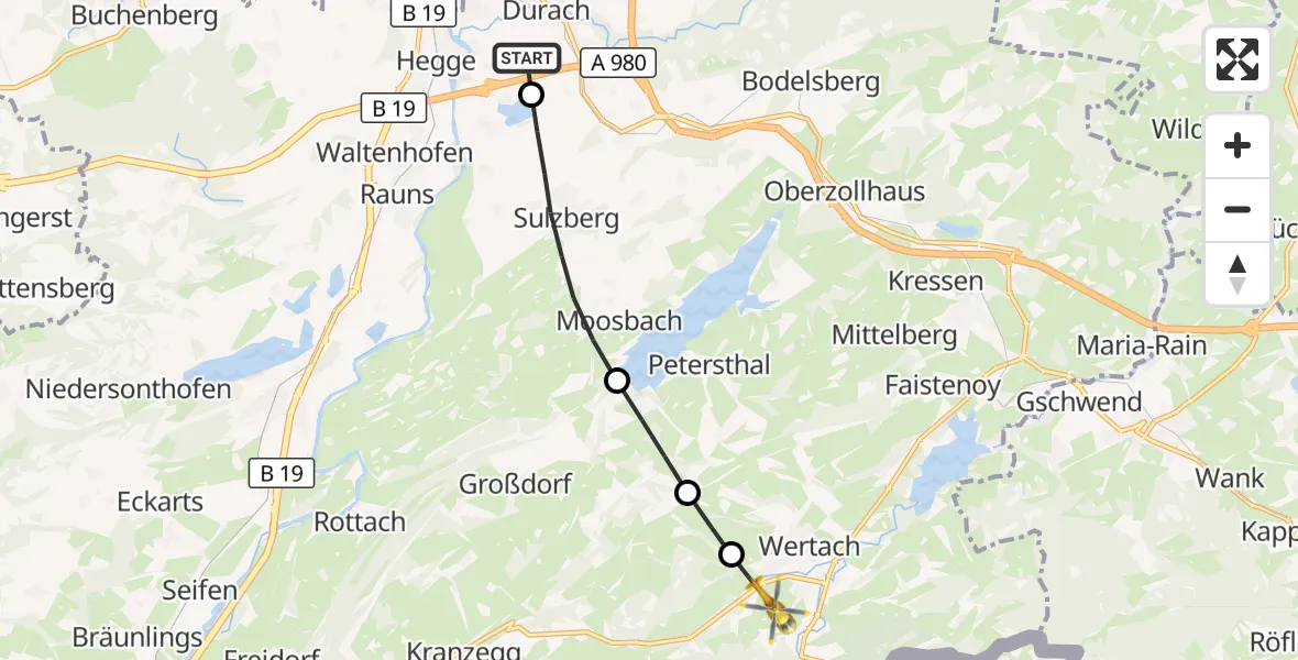 Flugroute Rettungshubschrauber Kempten-Durach Flugplatz - Wertach, 03 August 2026, 14:54