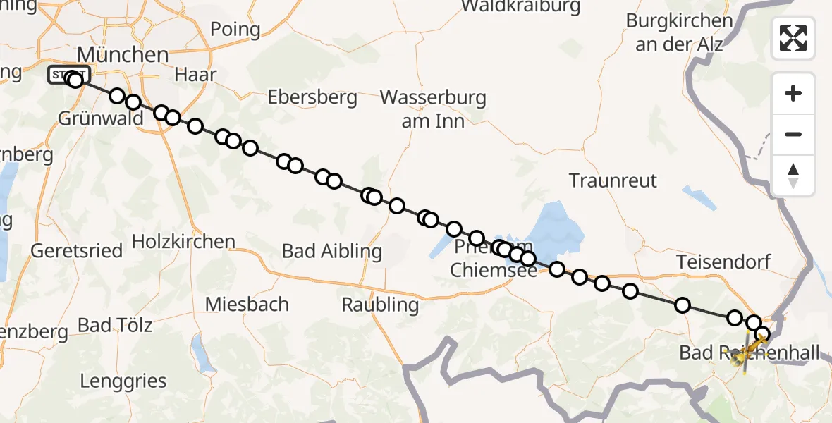 Flugroute Rettungshubschrauber DRF Air Rescue München Hubschrauberlandeplatz - Bad Reichenhall Krankenhaus Hubschrauberlandeplatz, 03 August 2026, 14:54