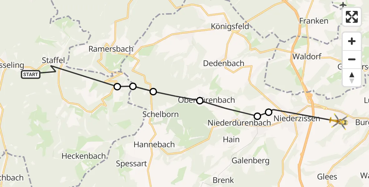 Flugroute Ambulanzhubschrauber Kesseling - Burgbrohl, 03 August 2026, 14:58