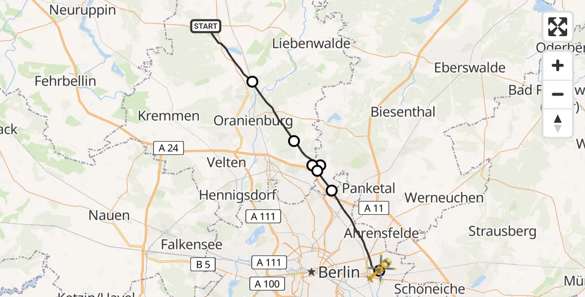 Flugroute Rettungshubschrauber Löwenberger Land - Berlin Emergency Hospital, 03 August 2026, 15:14